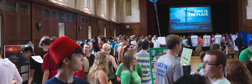 Students attend an event in Alumni Hall at the Indiana Memorial Union.