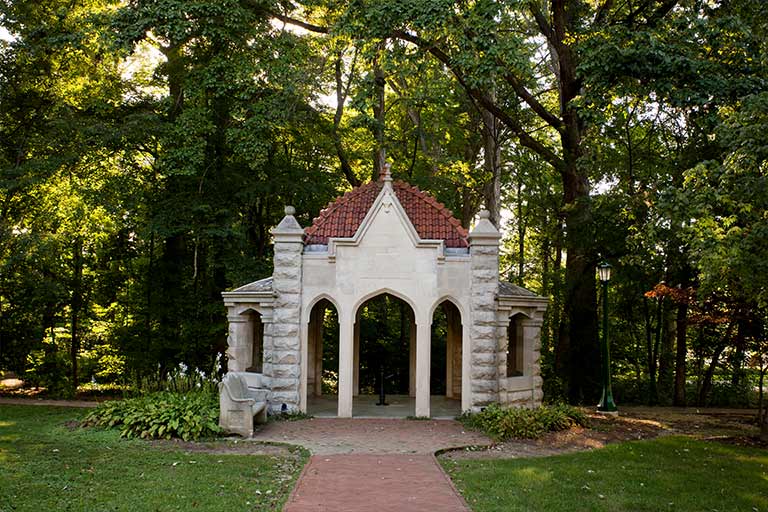A view of the front of the Rose Well House